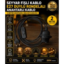 Econa 1 Adet Seyyar Fişli Kablo E27 Duylu Rondelalı Anahtarlı Kablo 2 Metre Siyah Arapuarlı Abajur Kablosu | Tak Çalıştır 220V | Avize, Sarkıt ve Kamp Aydınlatma Uyumlu