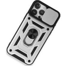Bezos iPhone 15 Pro Max Kılıf Pars Lens Yüzüklü Silikon - Gümüş