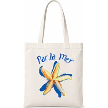 Deniz Yıldızı Baskılı Bez Çanta - Yaz Temalı Kanvas Tote Bag Kalın Kumaş