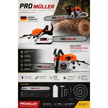 Pro Müller Alman Profesyonel V-Power 52 cc Hava Soğutmalı Benzinli Ağaç Odun Dal Motorlu Hızar Bıçkı Testeresi Orman Motoru
