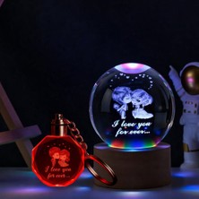Ozkr Store Sevgililer Temalı Işıklı Cam Küre ve Işıklı Kristal Anahtarlık Hediye Seti
