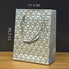 Ozkr Store Gümüş Geometrik Desenli Orta Boy Karton Hediye Çantası