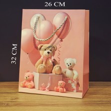 Mabelme Store Ayıcık Desenli Pembe Büyük Boy Karton Hediye Çantası