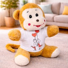 Ozkr Store Mutlu Aşıklar Tasarım Tişörtlü Sevimli Peluş Maymun