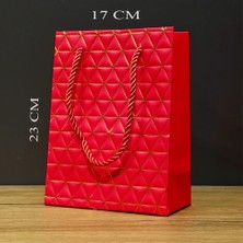 Mabelme Store Kırmızı Geometrik Desenli Orta Boy Karton Hediye Çantası
