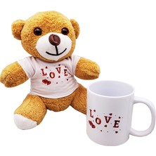 Mabelme Store Love Baskılı Kahverengi Ayıcık ve Kupa Hediye Seti