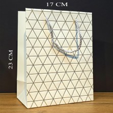 Ozkr Store Beyaz Geometrik Desenli Orta Boy Karton Hediye Çantası