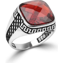 Tayfun Silver Zirve Karizma 925 Gümüş Yakut Rengi Zirkon Taşlı Ihtişamlı Erkek Yüzüğü