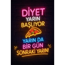 Lucena Neon Diyet Yazılı Komik Mdf Duvar Tablosu Dekoratif Mizahi Duvar Dekoru