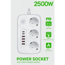 KSB Store Akım Korumalı Priz ve Masaüstü Şarj Istasyonu Kablosuz 3 Priz ,4 Usb, 2 Type-C Girişli 2 Metre