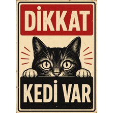 Lucena Retro Dikkat Kedi Var Metal Uyarı Tabelası Dekoratif Kapı Bahçe Duvar Levhası