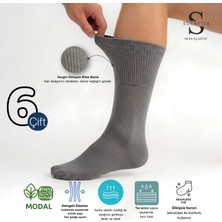 Socketta 6'lı Modal Şeker (Diyabetik) Lastiksiz Dikişsiz Sıkmayan Koyu Gri Soket Çorap