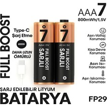 KSB Store Type-C Şarjlı 800MWH 1.5V Şarj Edilebilir 2’li Aaa Ince Pil - Lityum Iyon Batarya