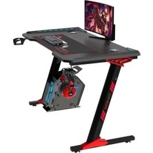 Gameon Raptor Il Serisi Z Şeklinde Rgb Akıcı Işıklı Oyun Masası (Boyut: 140-60-72 Cm), (800×300×3 mm - Fare Altlığı), Kulaklık Askısı ve Bardak Tutacağı Dahil - Siyah