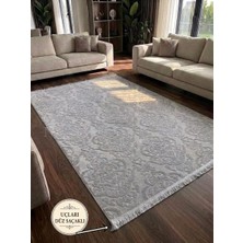 NarStore Home Rölyef Gri Joy Saçaklı Modern Yumuşak Dokulu Kabartmalı Kaymaz Taban Kesme Halı Yolluk