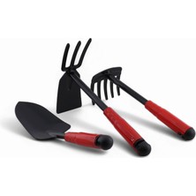 Delixa Hobi Çapa Tırmık 3'lü Set Metal Bahçe Tarla Çim Peyzaj Bitki Çiçek Ekme Toprak Işleme Küreği Küçük