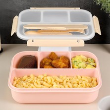 Delixa Sızdırmaz Contalı Yemek Kabı - 4 Bölmeli Çatal Kaşıklı Diyet Beslenme Kutusu Lunch Box Pembe