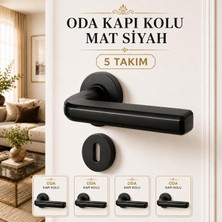Nzb Mat Siyah Oda Kapı Kolu Yuvarlak Rozetli [5 Takım] Modern Şık Iç Kapı Kolu