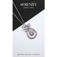 Serenity Damla Fiyonk Figür Pembe Zirkon Taşlı Çelik Kolye