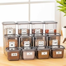 Delixa , 12'li Süper Set Etiketli Kapaklı Kare Erzak Saklama Kabı Antrasit 4x(0,50 Lt-1,10 Lt -1,70 Lt)