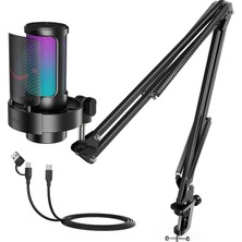 Delixa USB Oyun Mikrofonu Seti, Rgb Işıklı Pc Akışlı Mikrofon, Sessiz, Kazanç Düğmesi, Podcast Kaydı Için M