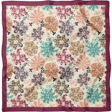 Sultan İpek Mürdüm Çiçek Desenli Fular / Bandana 70X70CM