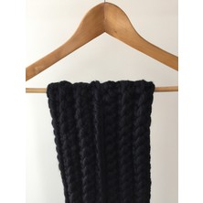 Mora Knit Atkı El Örgüsü % 100 Saf Yün Siyah Atkı