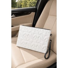 Adelina Bags Yıldız Nakış Işlemeli Portföy El Çantası Bilek Askılı Saten Astarlı Beyaz Clutch Çanta