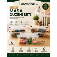Lorempbox 5’li 3 L Masa Düzeni Saklama Kutusu Seti | Kilitli Kapaklı, Şeffaf Düzenleyici Kutu, Kırtasiye ve Hobi Organizeri