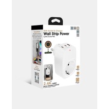 Mabelme Store Tekli Yüksek Voltaj Korumalı Duvar Prizi 2x Type-C 1x USB Çıkışlı Priz Grup Priz Çoğaltıcı Siyah