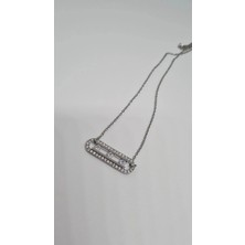 Stainles Steel Çelik Silver Taşlı Dikdörtgen Form Kolye