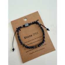Jewelry Doğal Taş Detaylı Unisex Ayarlanabilir Bileklik Siyah