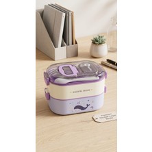 Alpa Store Fixpoint 1100 ml Double Lunch Box Paslanmaz Çelik 2 Katlı Beslenme Yemek Kabı Çatal Kaşık Yemek Kutusu Sefer Tası