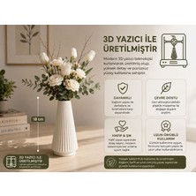 Emas Design Modern 3D Baskı Dekoratif Çizgili Vazo – 18 cm | Minimal Ev Dekoru