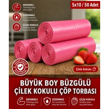50 Adet Çilek Kokulu Büyük Boy Büzgülü Çöp Torbası 65X70 5X10 MR Nejat