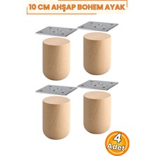 Nublado Bohem Ahşap Silindir Mobilya Ayağı 10 cm 4’lü Set – 6,3 cm Çap, 8x8 cm Metal Bağlantı Aparatlı, Vidalı, Boyasız Doğal Ahşap Koltuk Kanepe Puf Sehpa Dolap Baza Tv Ünitesi Ayağı