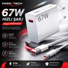 Faroxtech 67W Hızlı Şarj Adaptörü ve Type-C Kablo Seti – Usb-A Çıkışlı Beyaz Şarj Cihazı