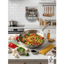 FMS 28 Cm Çelik Wok Tava | 18/10 Paslanmaz | 3 Kat Kapsül Taban | Indüksiyon Uyumlu