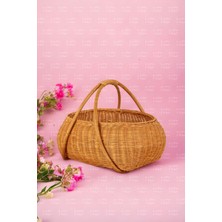 Naturel Home Rattan Kapaksız Büyük Boy Doğal Piknik Sepeti 40x30x32 cm - Bohem Brunch Sepeti, Dekoratif Sepet, Iskandinav, Modern