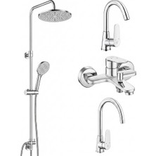 Eca Ar Fast Kuğu Lavabo Bataryası + Kuğu Eviye Bataryası + Banyo Bataryası + Tuna Duş Kolonu 5 Yıl Garantili