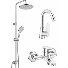 Eca Ar Fast Kuğu Lavabo Bataryası + Fast Banyo Bataryası + Tuna Duş Kolonu 5 Yıl Garantili