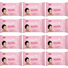 3’ü 1 Arada Makyaj Temizleme Mendili Yüz, Göz & Dudak Için, 240 Yaprak (12 Paket x 20’li)