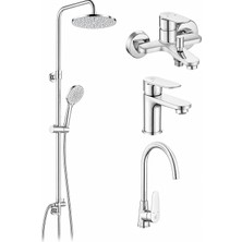 Eca Ar Fast Banyo Bataryası + Lavabo Bataryası + Eviye Bataryası + Tuna Duş Kolonu 5 Yıl Garantili
