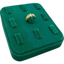 Megass Dekor Süet Kumaş Yeşil Renk 12/11 cm Çoklu Tırnaklı Yüzük Sergileme Aksesuar