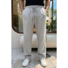 Livio Ferri Balve %100 Pamuk Baggy Müslin Kumaş Erkek Pantolon Bağcıklı Lastikli Bel Yazlık Pantolon