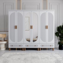 Monzio Milen 6 Kapaklı Çekmeceli Gardırop Tamamı MDF (Beyaz)