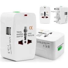 Coverzone 931D | Akım Korumalı Ent- Universal Fiş Çoklu Priz CV640 Priz Çevirici Dönüştürücü 2 Port USB Kompakt Tasarım Amerikan Fişi, Ingiliz, Türkiye 125V - 250V 13A