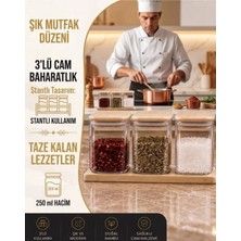 Sevora Home 3'lü 250 ml Bambu Kapaklı Borosilikat Cam Baharatlık Bambu Altlıklı