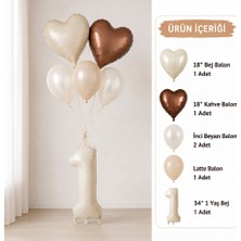 Çavuş E-Ticaret 1 Yaş Retro Bej Yaş Balon Seti Kalpli Doğum Günü Setleri Kahve Bej Parti Setleri