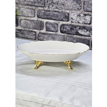 SEÇKİNEV Poem 1. Kalite Porselen, Kararma Paslanma Yapmayan Döküm Metal Ayaklı Sunum Tabağı 36CM-22,5CM